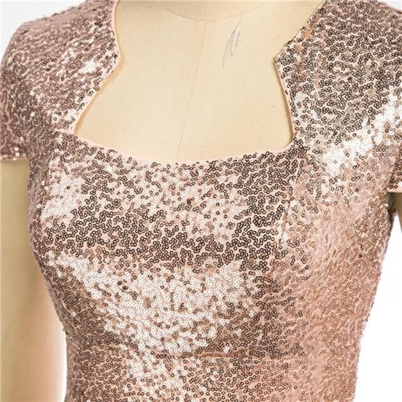 Women's 50s Vintage Pencil Dress Cap Sleeve Wiggle Dress, Sequin-gold - Picture 3 of 4